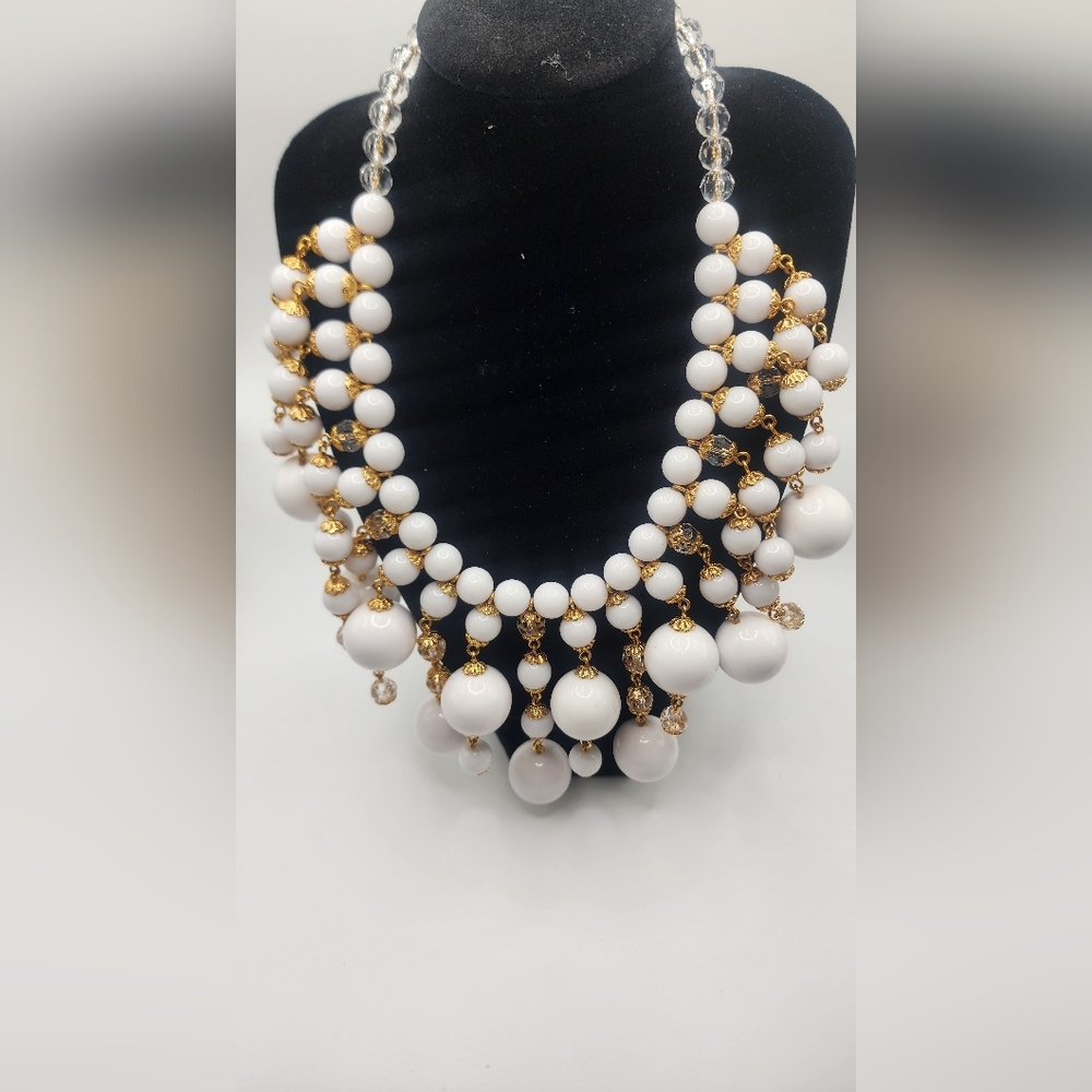 Joan Rivers White and Gold Statement Necklace